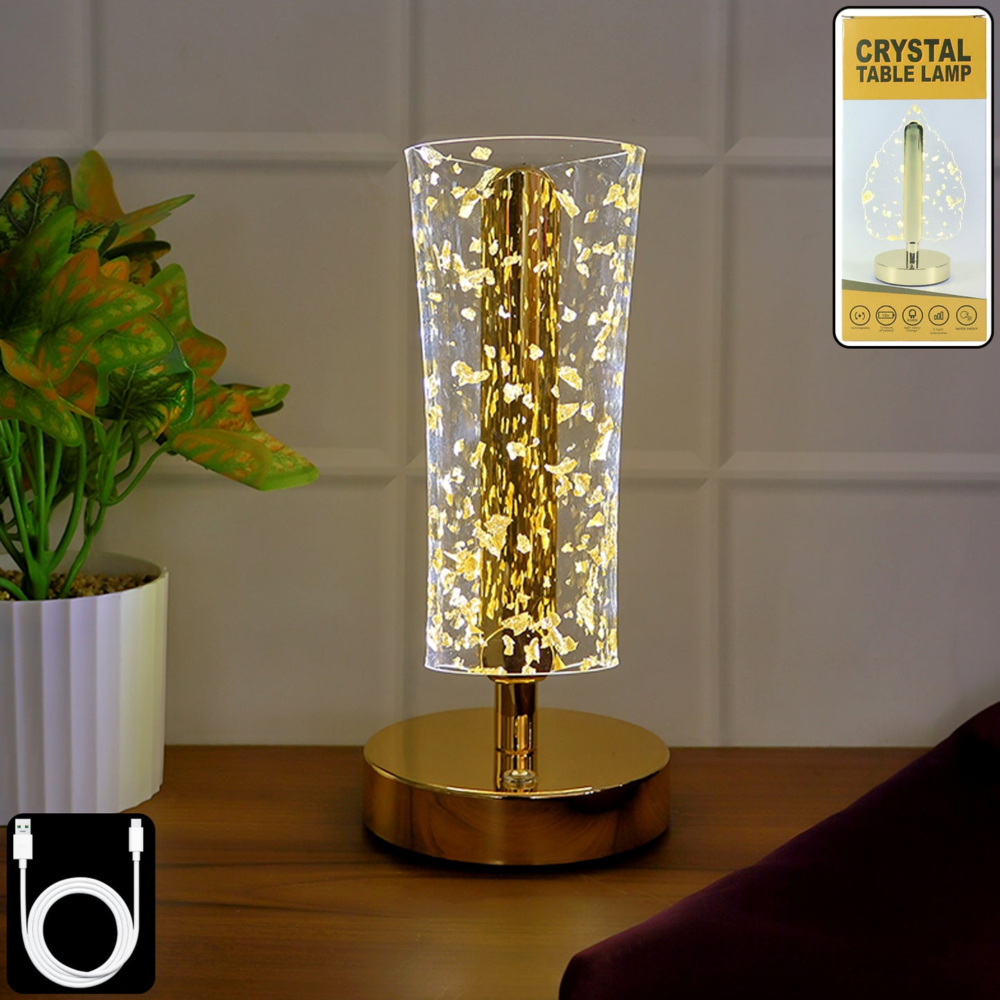 Luxury Golden Crystal Led Table Lamp (1 Pc)