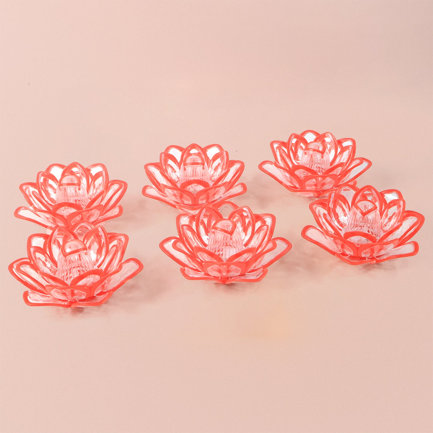 Set Of 6 Lotus Shaped Led Flameless Decorative Candles