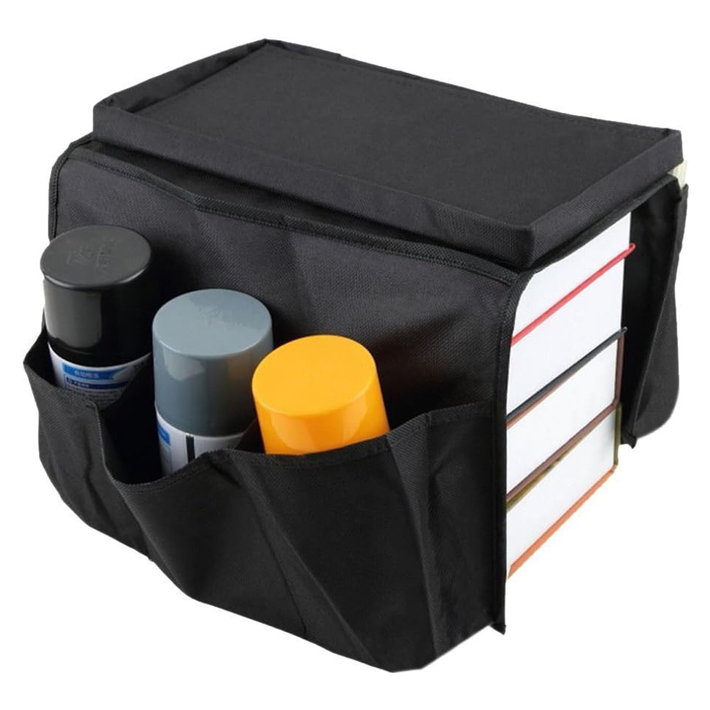 8164 Sofa Arm Rest Hanging Storage Bag Storage Bag For Sofa Ideal For Sorting Magazines Ipad Books (Black)