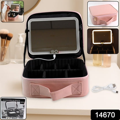 Pink Premium Led Light Makeup Organizer Box (1 Pc)