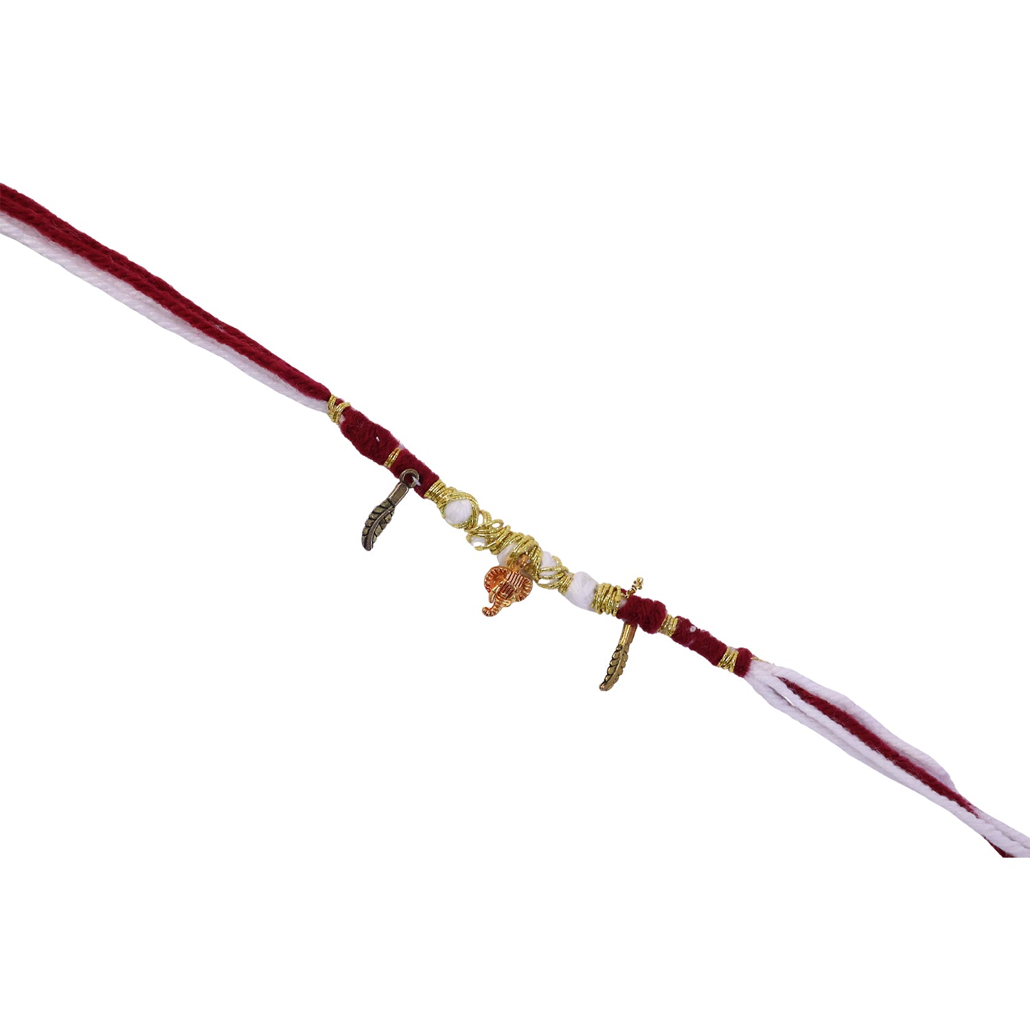 Decorative Thread Rakhi Bracelet With Ganesh  Feather Charms (1 Pc)