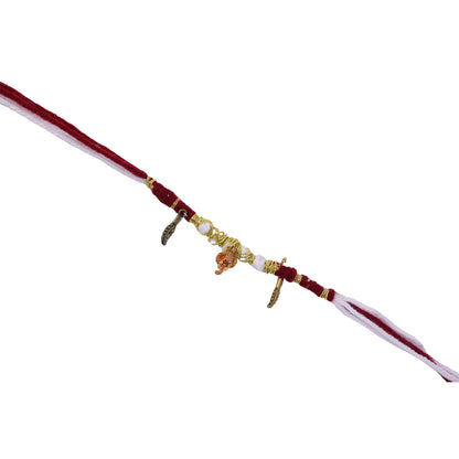 Decorative Thread Rakhi Bracelet With Ganesh  Feather Charms (1 Pc)