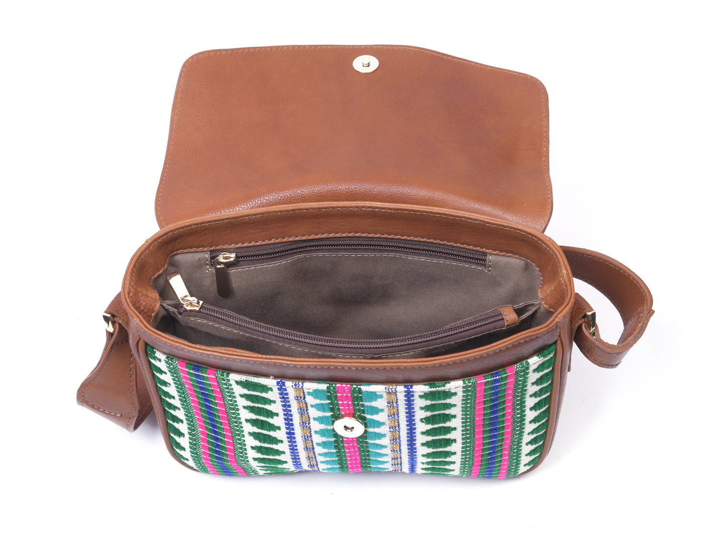 Mexico Jacquard & Leather Saddlebag Crossbody - Tan