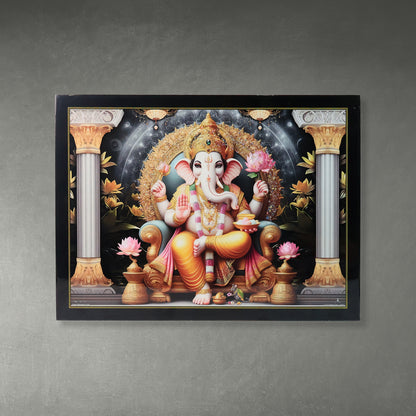 Divine Lord Ganesha Wall Painting With Wooden Frame Mix Design 60x45 Cm Approx (1 Pc)