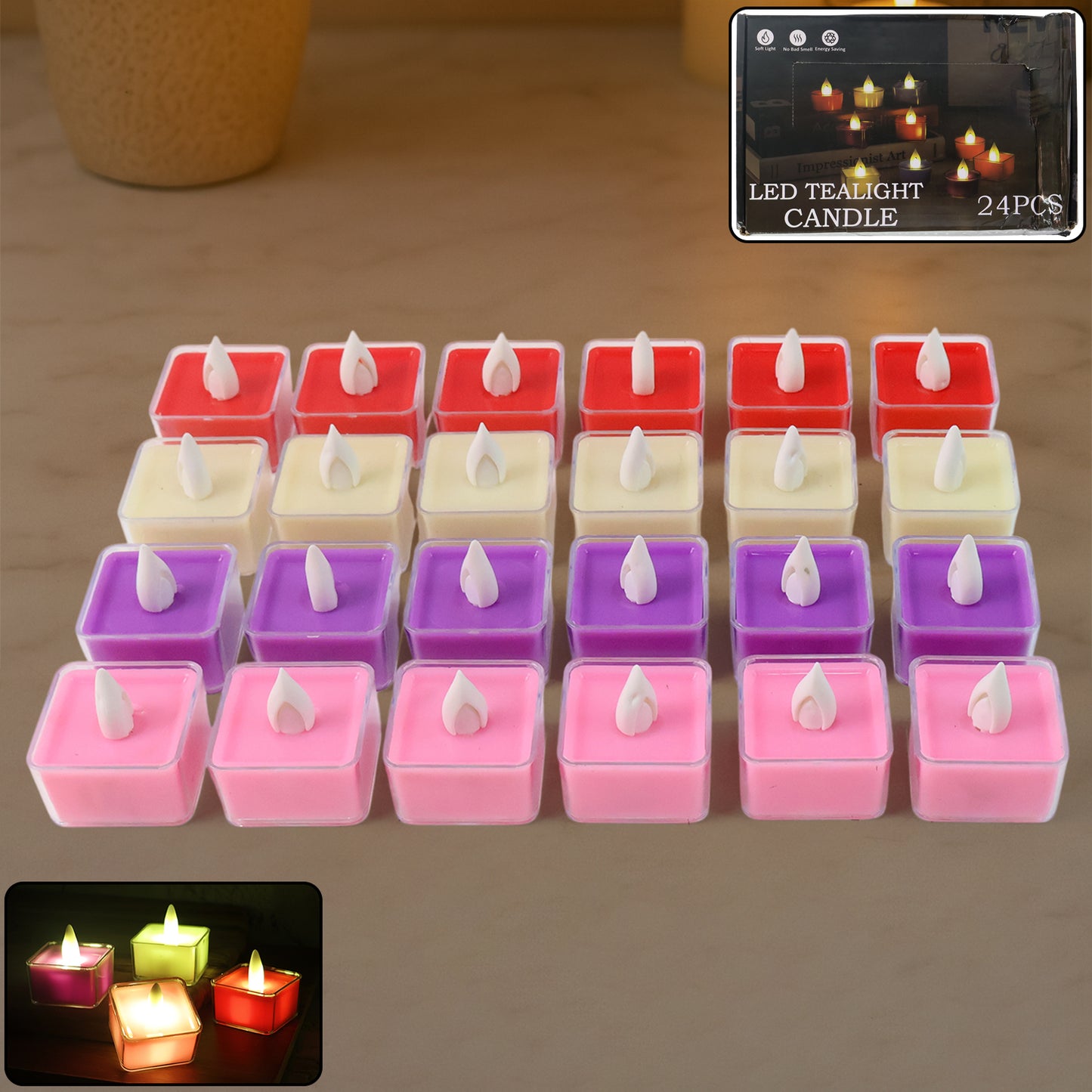 Set Of 24 Multi-color Led Tealight Candles