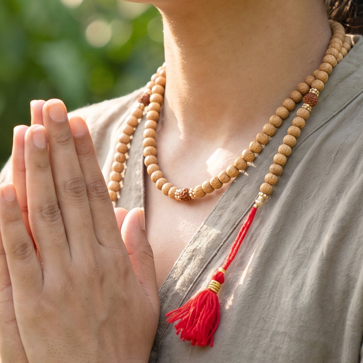 Sandalwood Mala With Rudraksha Beads Chandan Japa Mala For Puja And Wear (1 Pc)