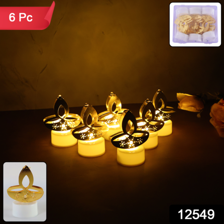 Golden Diya Shaped Led Tealight Candles (6 Pc)