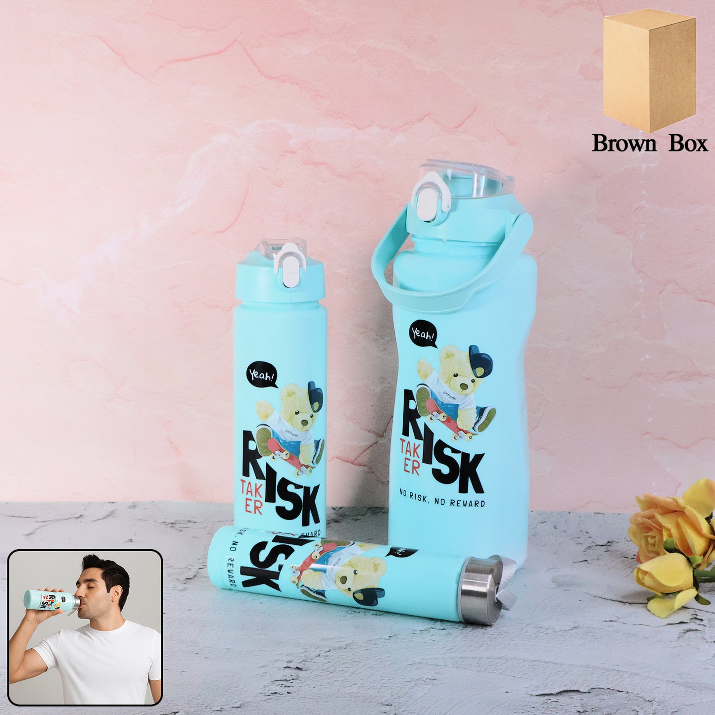 Risk Taker Printed Water Bottle 2000ml + 900ml + 300ml - (3 Pc  Set)