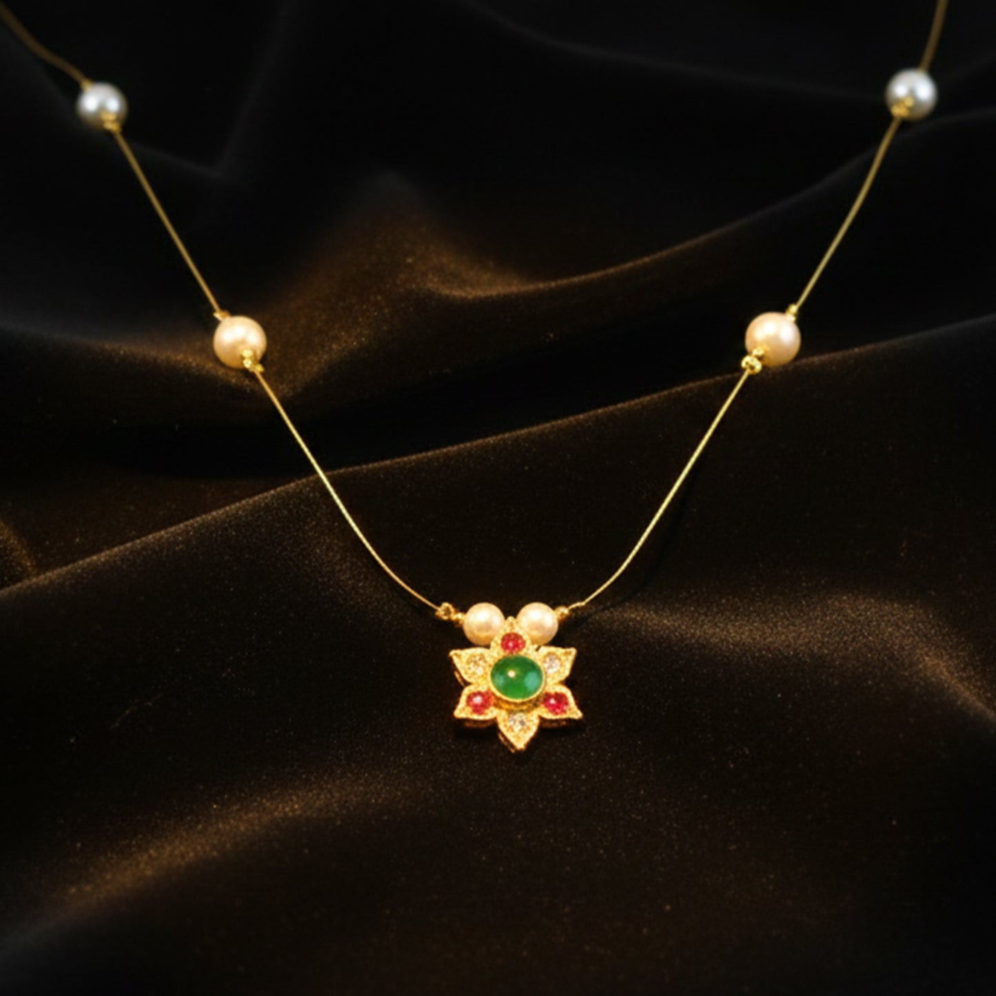 Traditional Multicolor Stone Floral Pendant Necklace Chain (1 Pc)