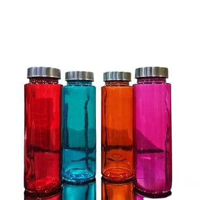 Multicolor Glass Bottles | Water Bottle | Milk Bottle | Juice Bottle | Office Bottle | Fusion Water | Decorative Bottle | Set of 4 Bottle, 500ml