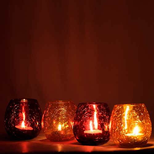 Votive Glass Set of 4 Mercury Tealight Candle Holders - Diwali Decoration Items for Home (Glass, Round)- red and yellow - Diwali Décor