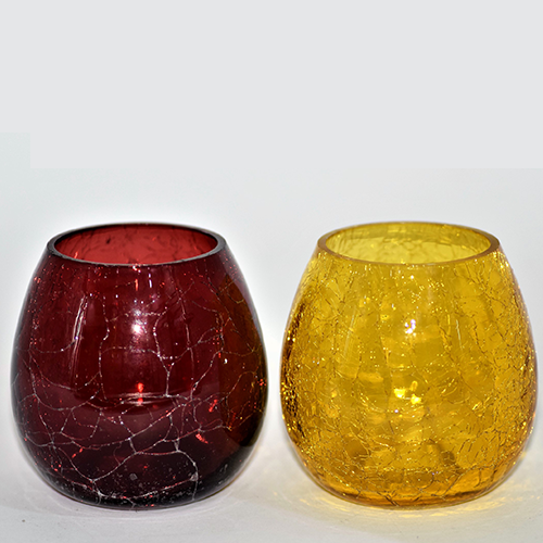 Votive Glass Mercury Tealight Candle Holders - Set of 2/4 tealights- Diwali Decoration Items for Home (Glass, Round)- red and yellow - Diwali Décor