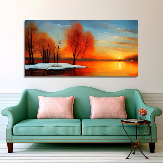Beautiful Sunrise with Waterfall Canvas Wall Painting