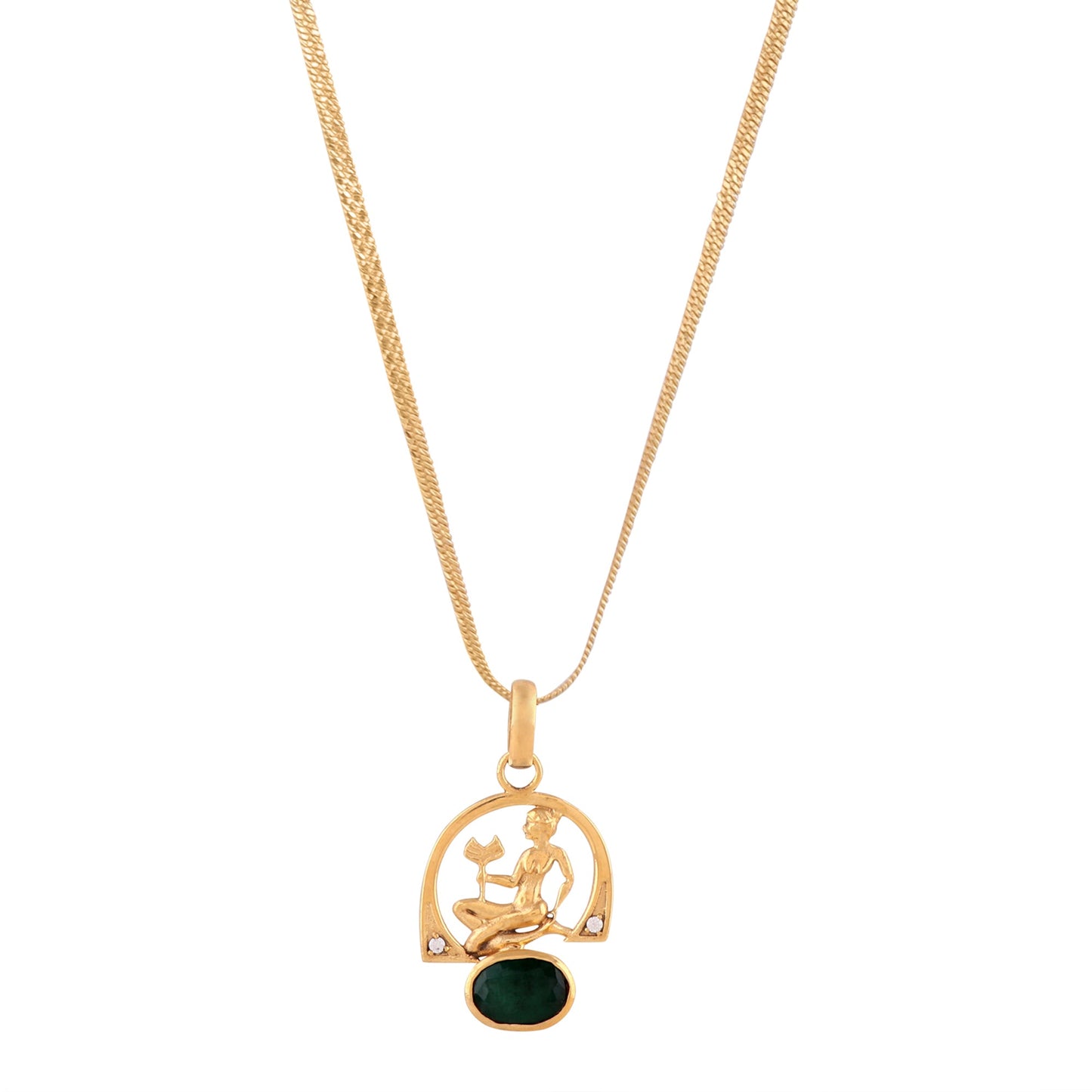 Emerald /Panna Pendant Panchdhatu  with chain Lab Certified Natural Gemstone Pendant for Men and Women