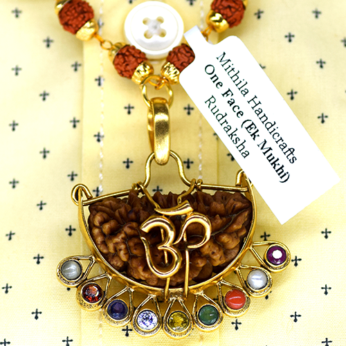 Ek Mukhi Rudraksha With Navaratna Gemstones  - Lab Certified