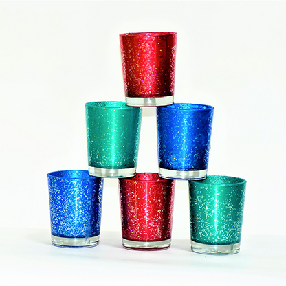 Glass Votives with *Lavender & *Rose Fragrance wax - Set of 6 - Multi Colour