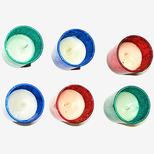 Glass Votives with *Lavender & *Rose Fragrance wax - Set of 6 - Multi Colour