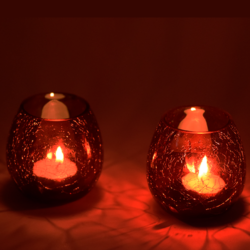 Votive Glass Set of 2 Mercury Red Tealight Candle Holders - Diwali Decoration Items for Home (Glass, Round) - Diwali Décor
