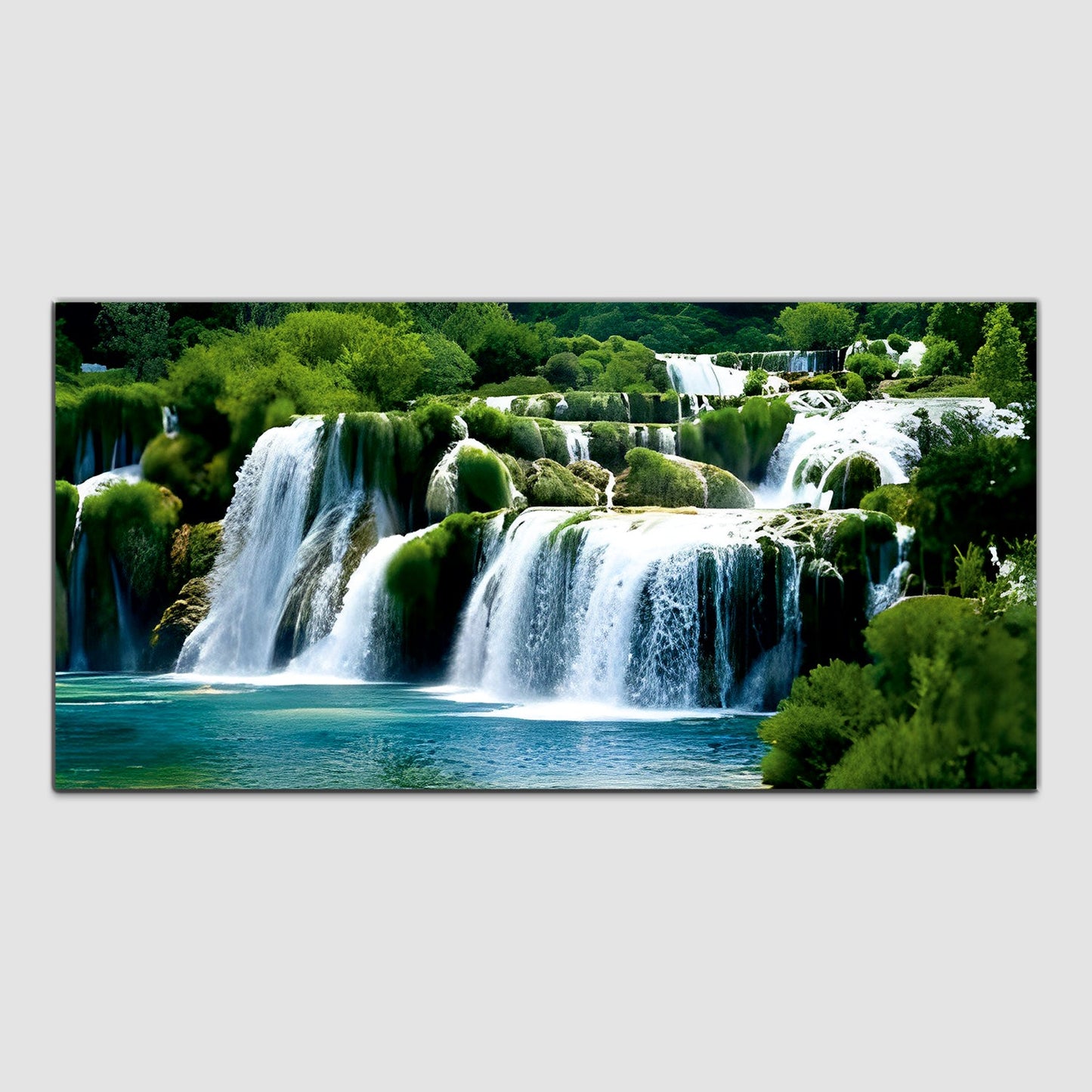 Waterfall Nature Green-White Canvas Wall Painting