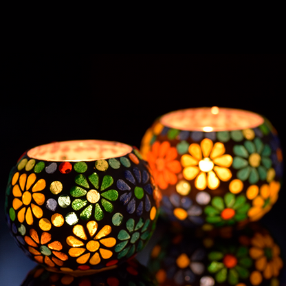 Mosaic Glass Votive Light — Set of 2/4/6 Mosaic Glass Votive Tealight Candle Holders Large - Diwali Decoration Items for Diwali Decoration Items for Home Living Room