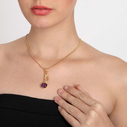 Amethyst /Jamunia Pendant with chain Lab Certified Natural Gemstone Pendant for Men and Women