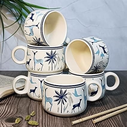 HANDICRAFTS Ceramic Tea Cup Set of 6 (120 Milliliter Each)