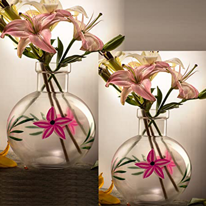 Round Flower Set of 2 Glass Vase 20X16 Cm Elegant Flower Designed Vase For Money Plant, Lucky Bamboo Plant