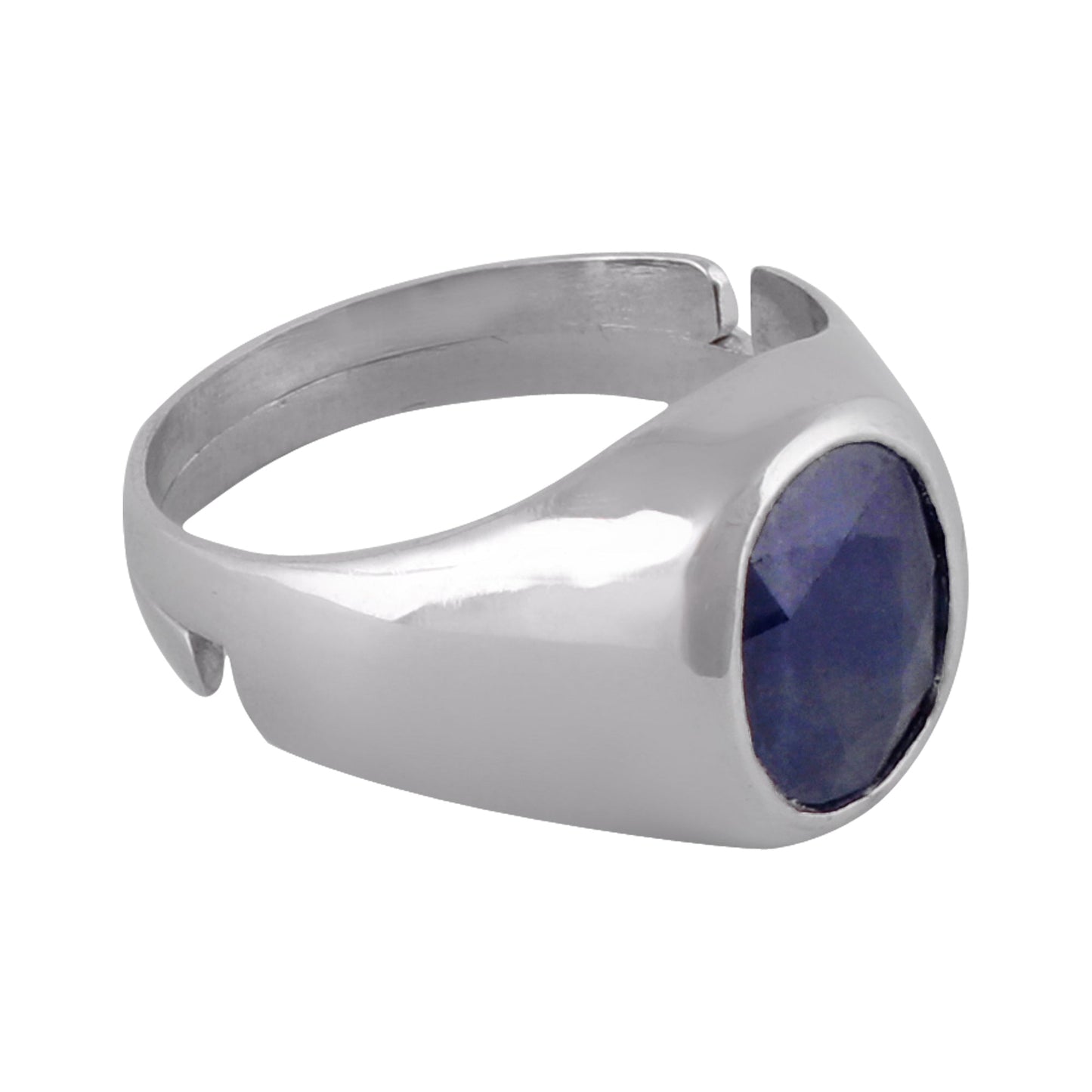 Blue Sapphire (Neelam) Sterling Silver (92.5% Purity) Ring Lab Certified ADJUSTABLE RING