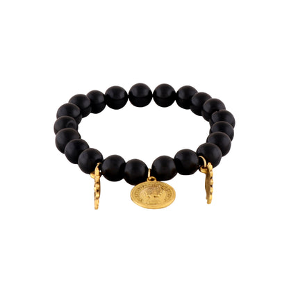 Black Hakik With Pendant Stretchable Bracelet Natural Gemstone