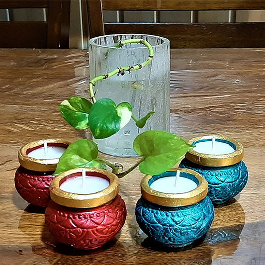 Matki Diyas Navratri and Diwali Candles Set tealight Decorate for Diwali Diya for puja Set of 4 | Diwali Home Decoration Light |