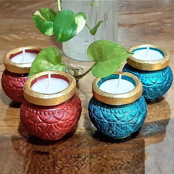 Matki Diyas Navratri and Diwali Candles Set tealight Decorate for Diwali Diya for puja Set of 4 | Diwali Home Decoration Light |