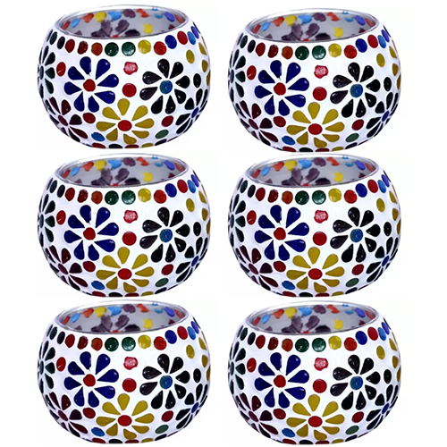 Mosaic Glass Votive Light — Set of 2/4/6 Mosaic Glass Votive Tealight Candle Holders Large - Diwali Decoration Items for Diwali Decoration Items for Home Living Room